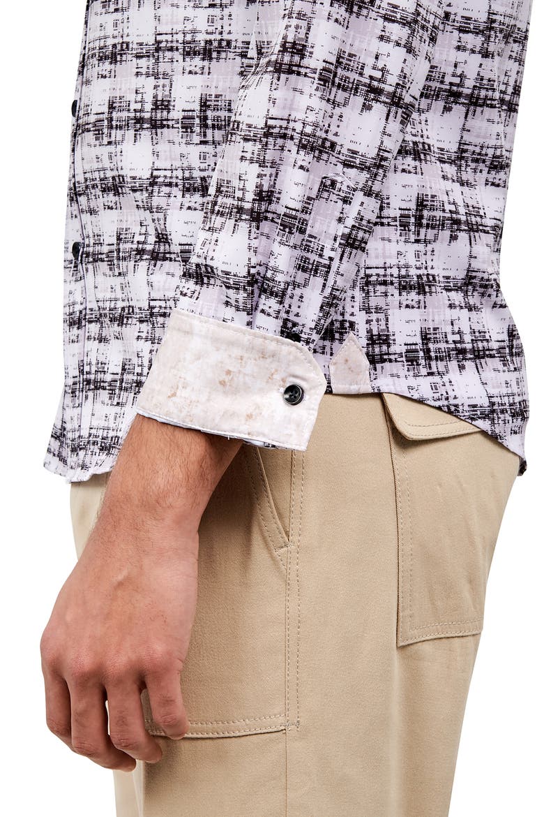Slim Fit Williamsburg Abstract Check Recycled 4-Way Stretch Performance Long Sleeve Shirt, Alternate, color, BLACK/GREY