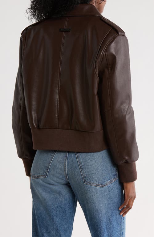 Hudson Jeans Waterproof Faux Leather Aviator Jacket In Brown