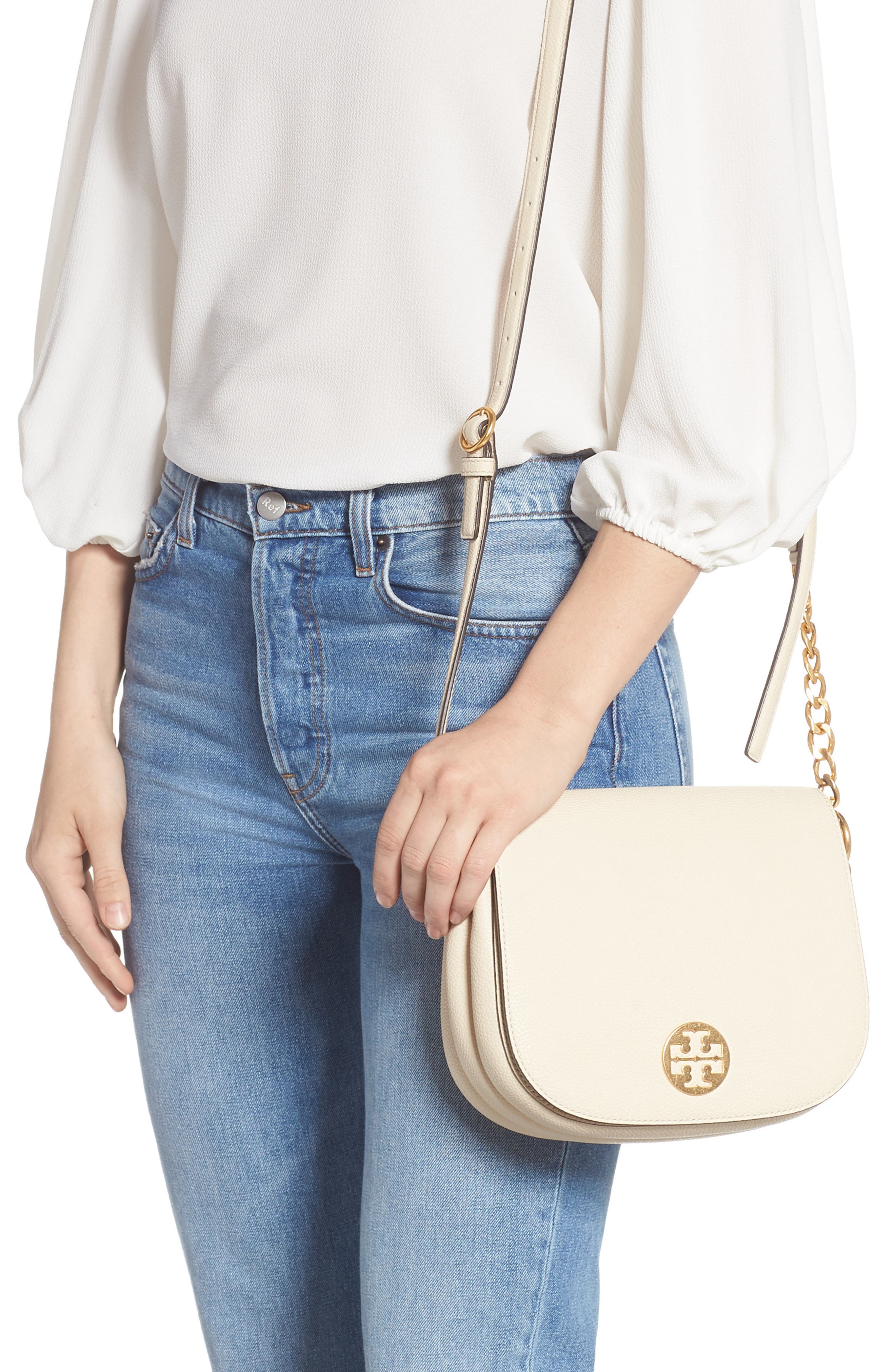 Everly Leather Flap Saddle Bag, Alternate, color, NEW CREAM