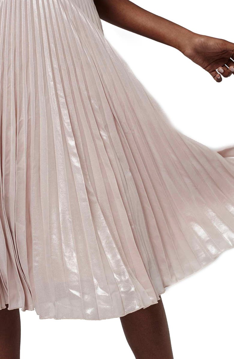 Topshop Metallic Pleated Midi Skirt, Alternate, color, 