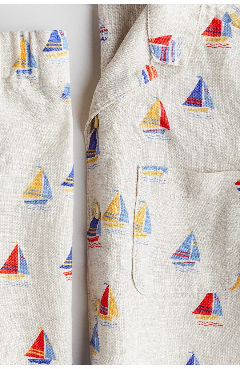 H&M 2-piece Linen Set, Alternate, color, Light Beige/Sailboats