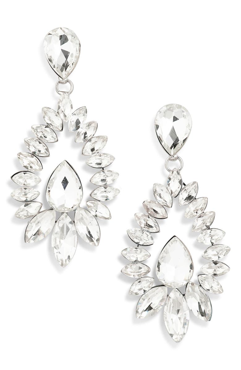 Tasha Crystal Drop Earrings, Main, color, Silver Crystal