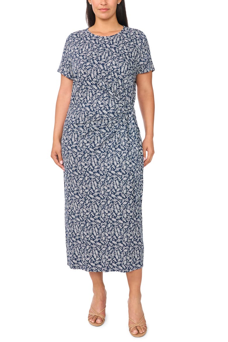 Side Tie Crewneck Midi Dress, Alternate, color, CLASSIC NAVY