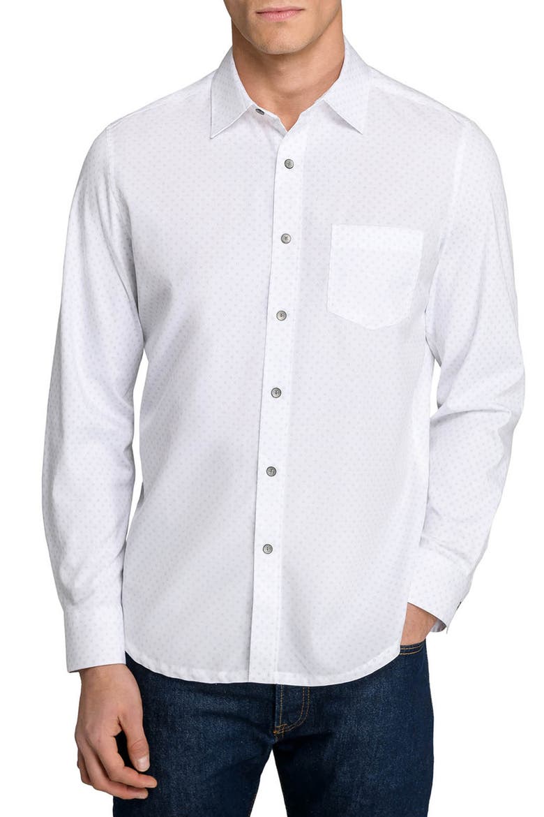 Slim Fit Abstract Floral Dot Reworked Button-Up Shirt, Main, color, WHITE