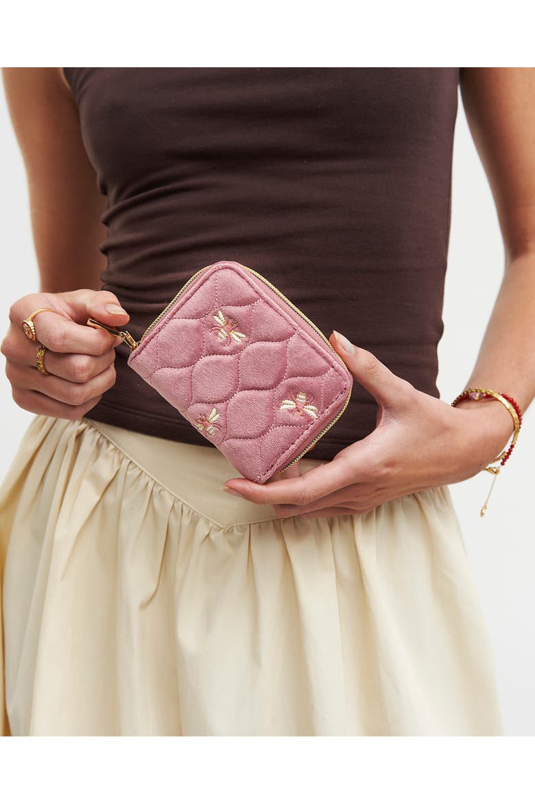 Embroidered Bee Small Wallet, Alternate, color, Rose Pink