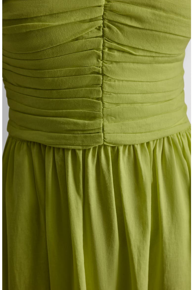 Ruched Bodice Linen Blend Midi Dress, Alternate, color, LIMEADE