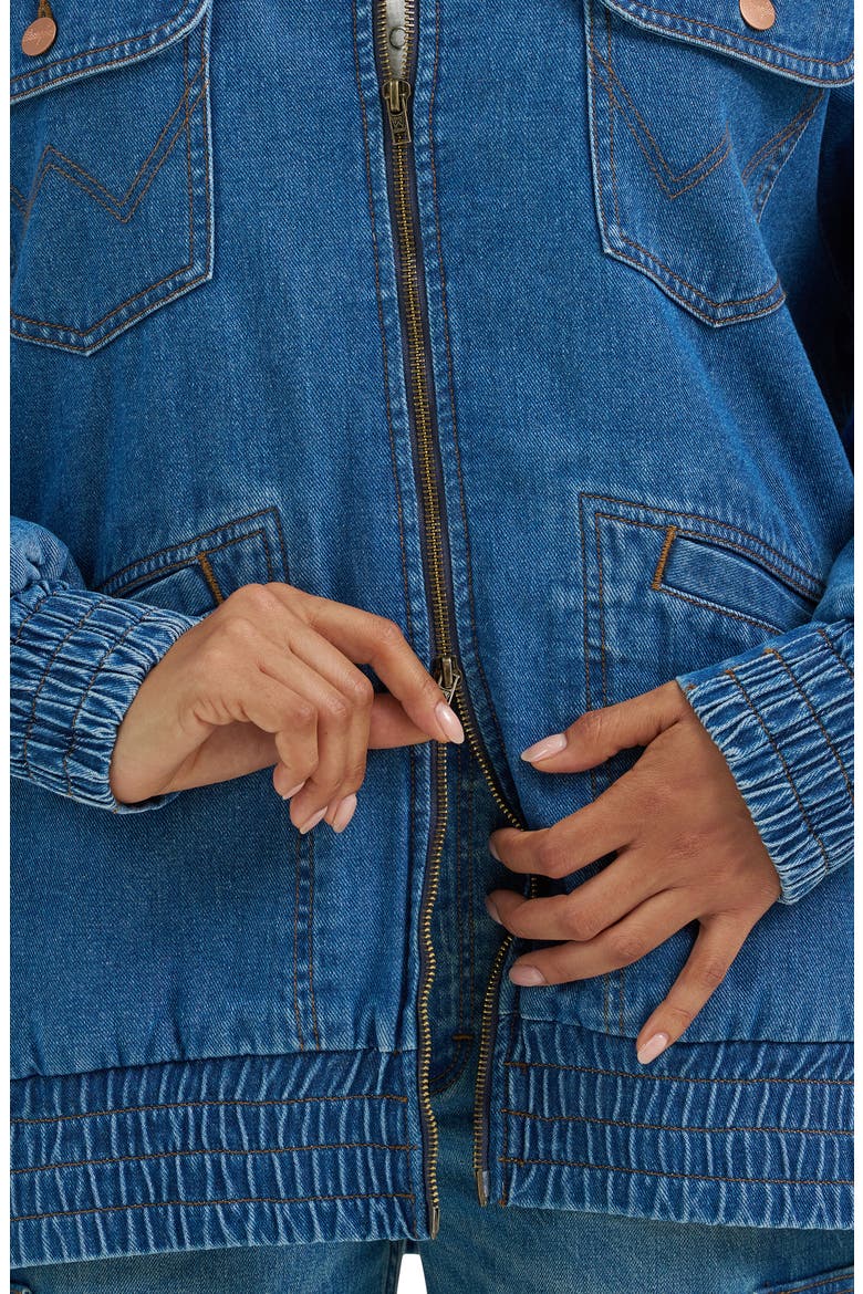Oversize Denim Bomber Jacket, Alternate, color, AZURITE