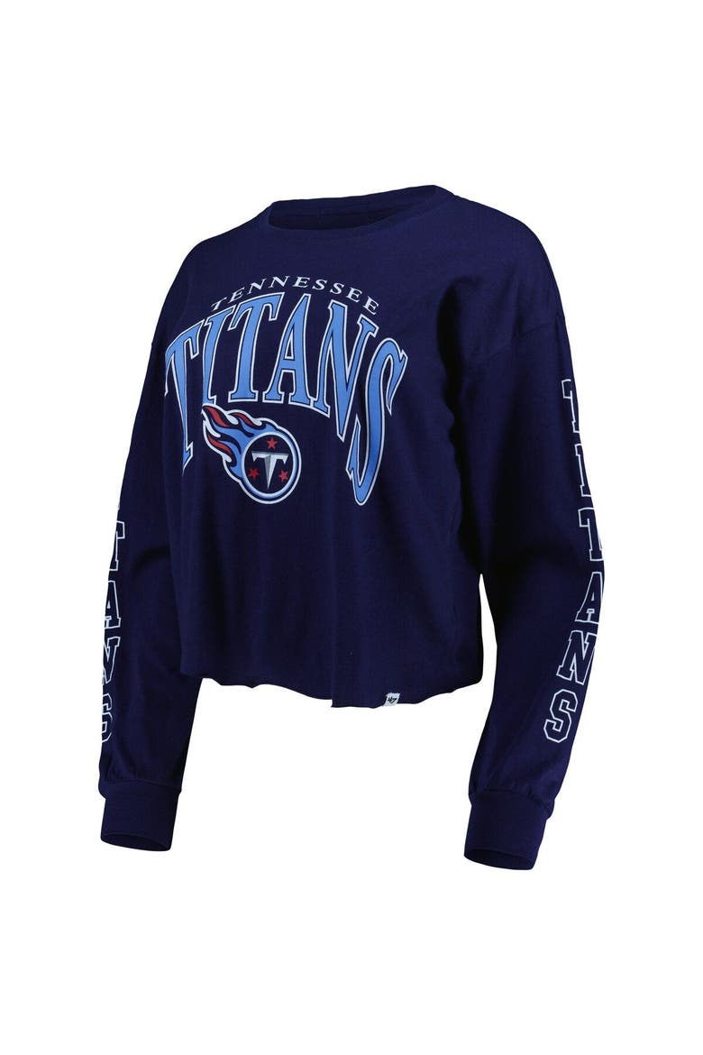 Women's '47 Navy Tennessee Titans Skyler Parkway Cropped Long Sleeve T-Shirt, Alternate, color, Navy
