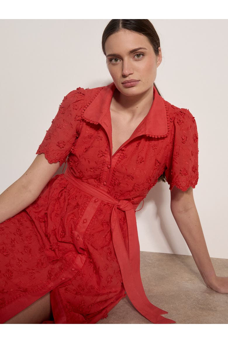 3d Embroidered Cotton Midi Dress, Alternate, color, Red