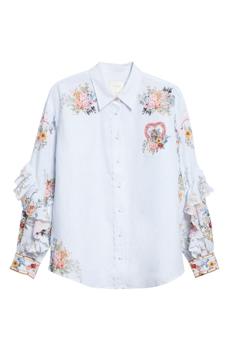 Camilla Seville Sweetheart Frill Detail Linen Button-Up Shirt, Alternate, color, Seville Sweetheart