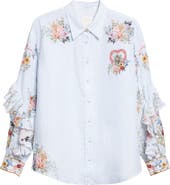 Camilla Seville Sweetheart Frill Detail Linen Button-Up Shirt