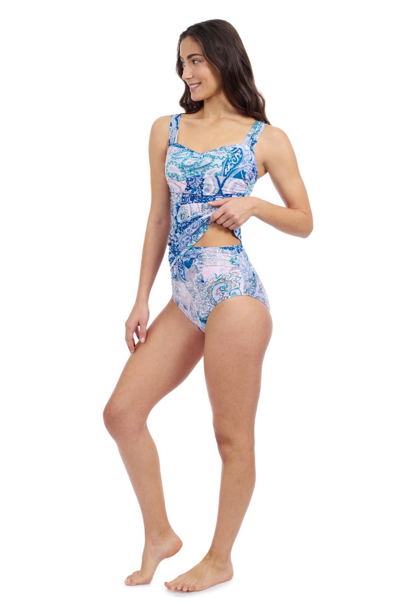 Profile by Gottex Karma D Cup Center Ruched Tankini, Alternate, color, Blue Multi