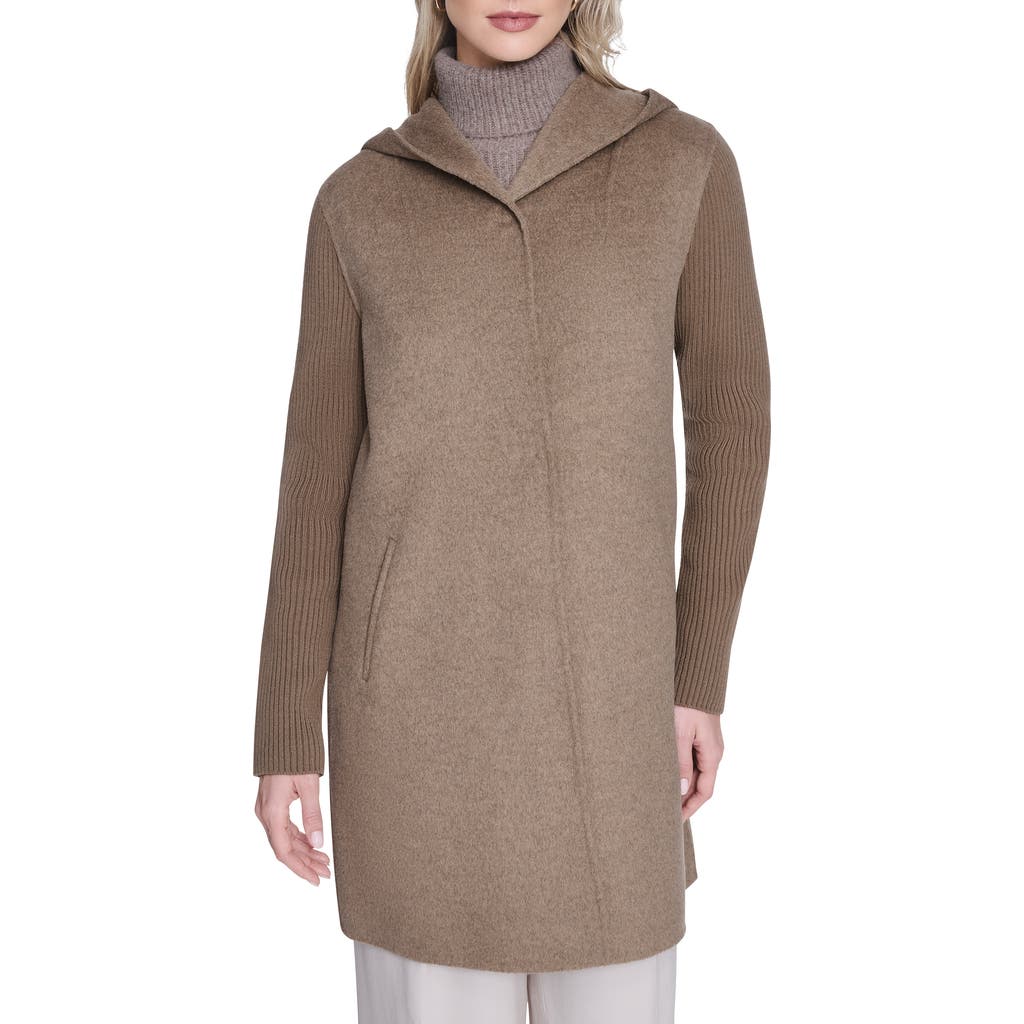 Kenneth Cole New York Double Face Wool Blend Hooded Coat In Brown