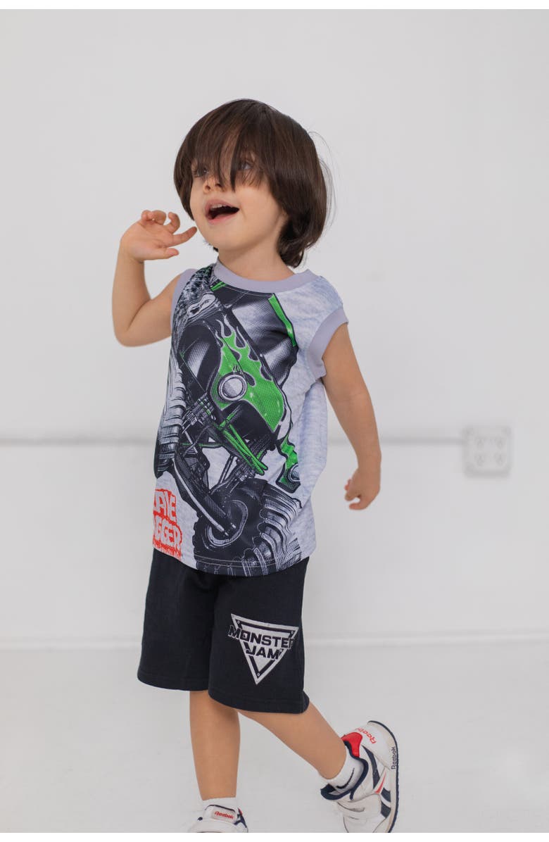 Monster Jam 3pc Tank Top, Tee & Shorts Set, Alternate, color, Black Green Monster Jam Trucks