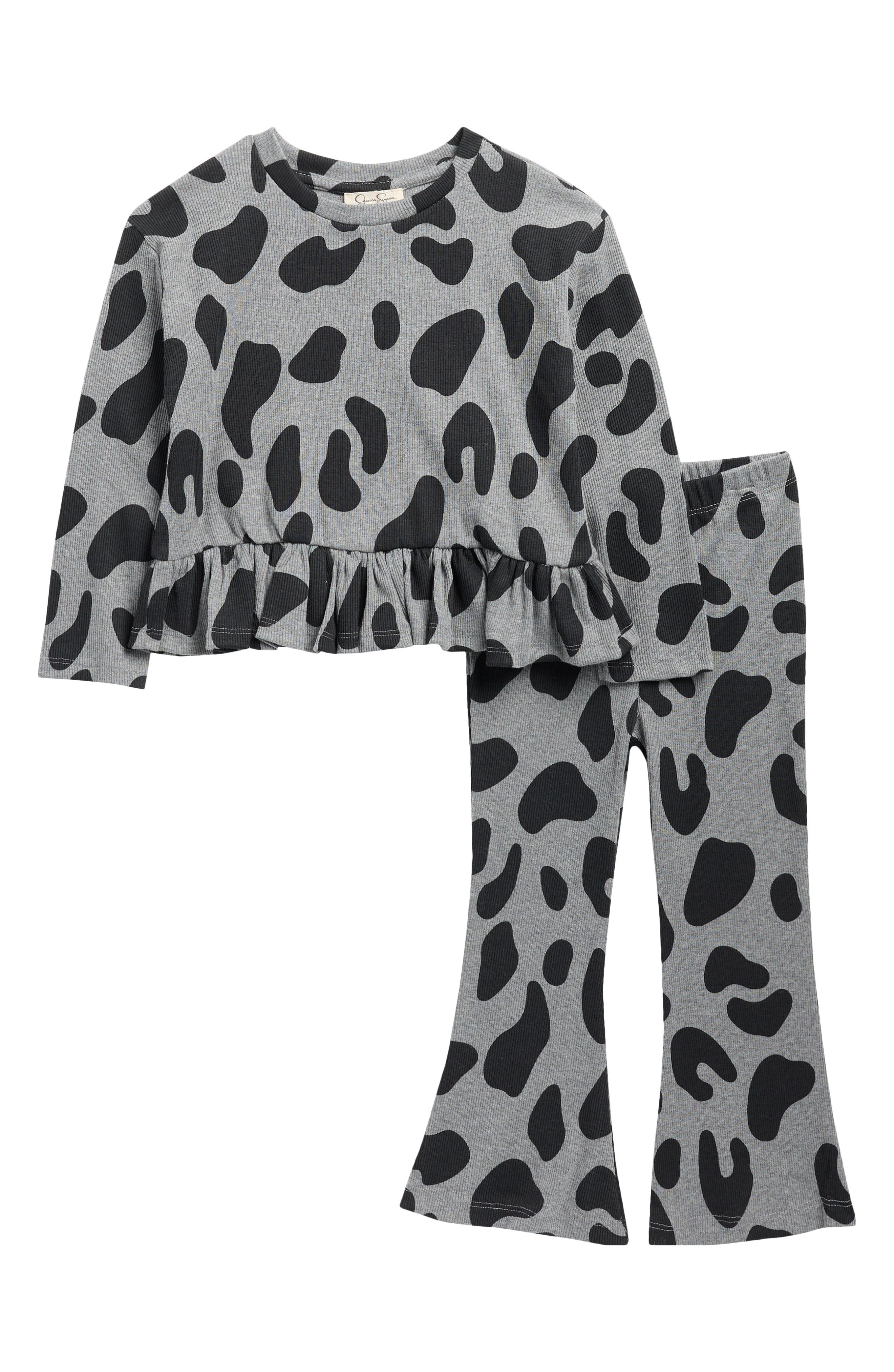 Jessica Simpson Rib Knit Peplum Top & Wide Leg Pants Set