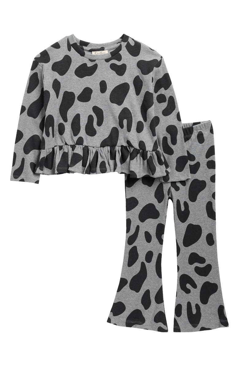 Jessica Simpson Rib Knit Peplum Top & Wide Leg Pants Set, Main, color, Smoke Grey