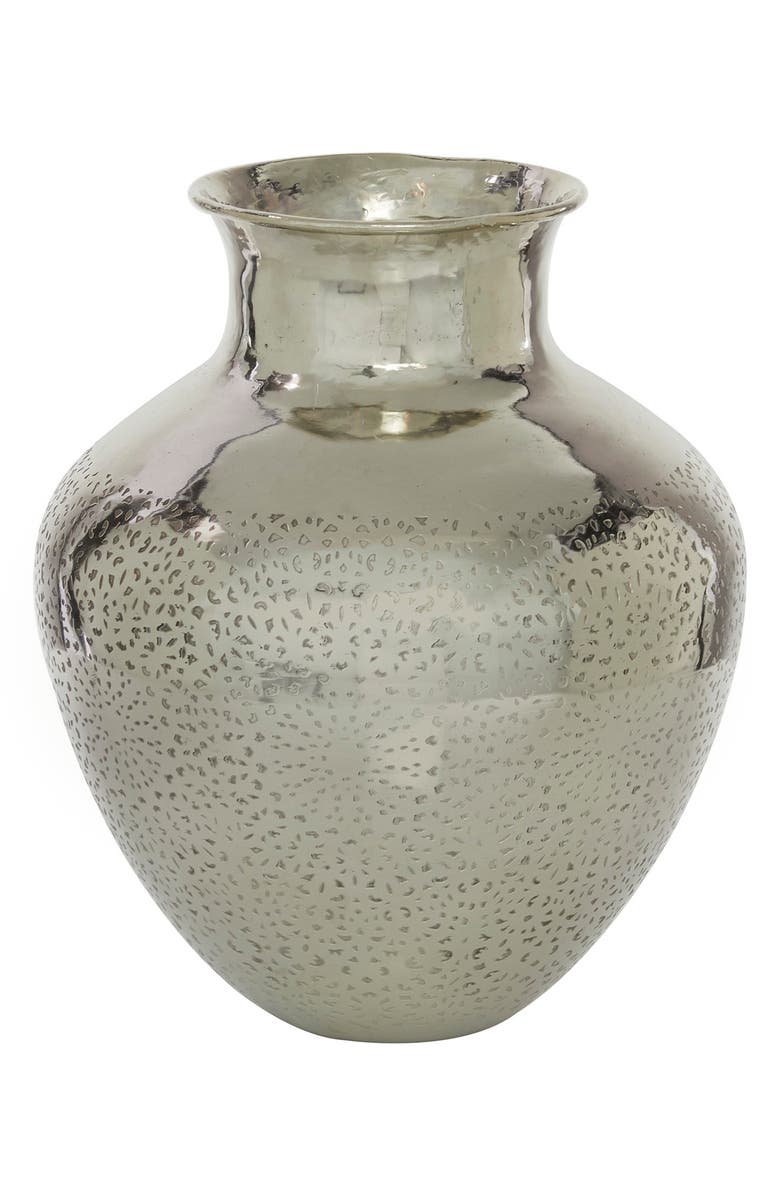 VIVIAN LUNE HOME Silvertone Aluminum Contemporary Vase, Alternate, color, Silver