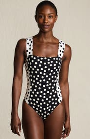 Lands' End Square Neck High Leg One Piece Swimsuit