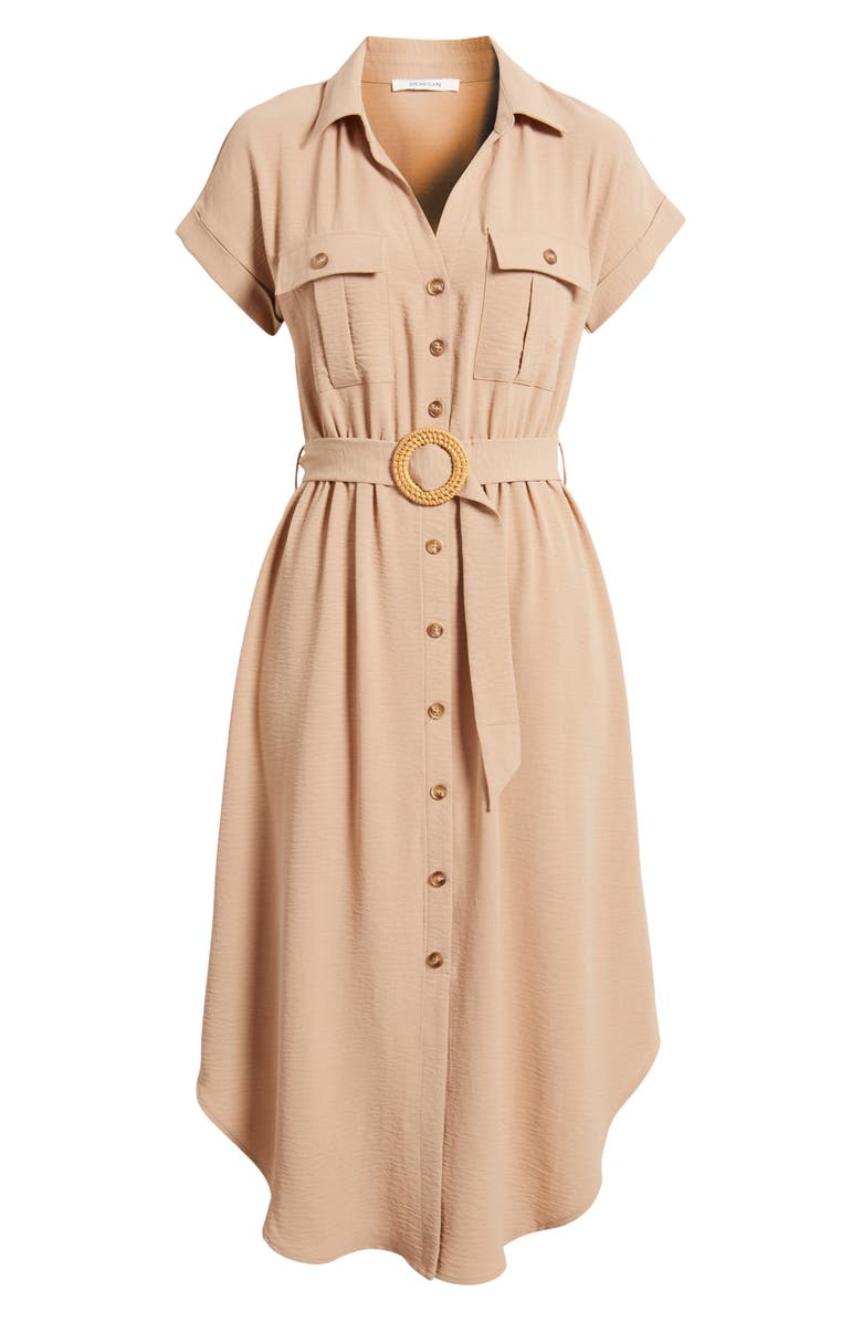 ZOE AND CLAIRE Belted Short Sleeve Shirtdress, Alternate, color, Mocha