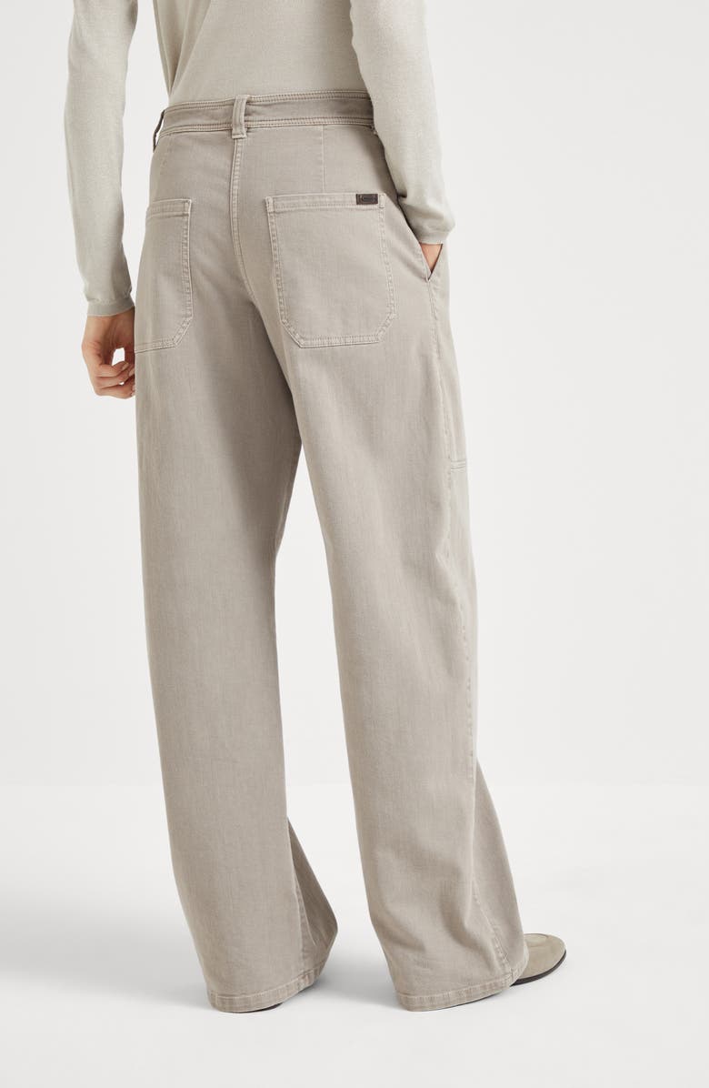 Brunello Cucinelli Stretch dyed denim loose utility trousers with monili, Alternate, color, 