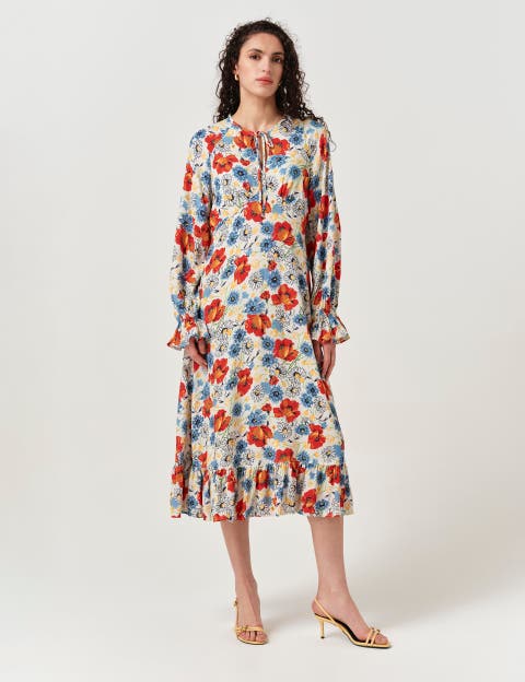 Georgie Tie Neck Crepe Midi Dress