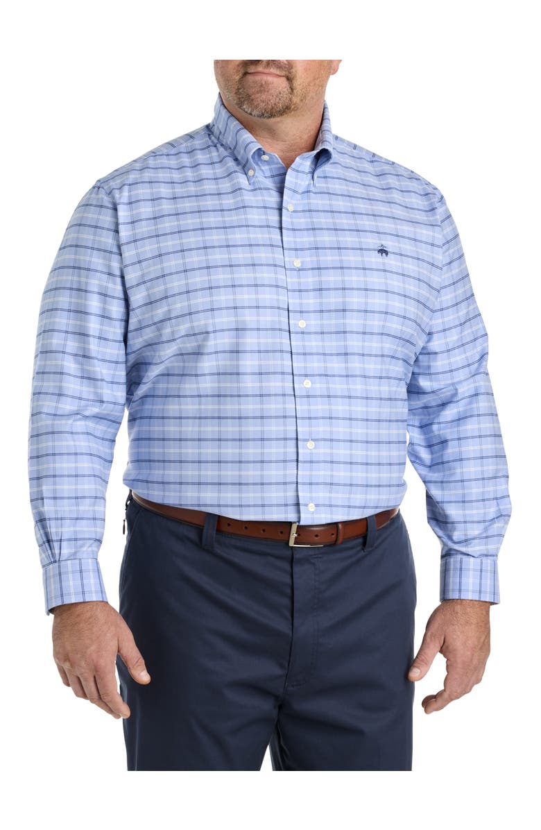 Brooks Brothers Big & Tall Non-Iron Check Oxford Sport Shirt, Alternate, color, Serenity