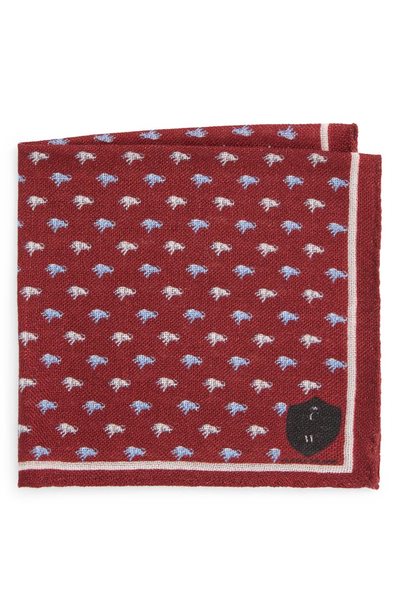 CLIFTON WILSON Elephant Print Wool Pocket Square, Main, color, Maroon
