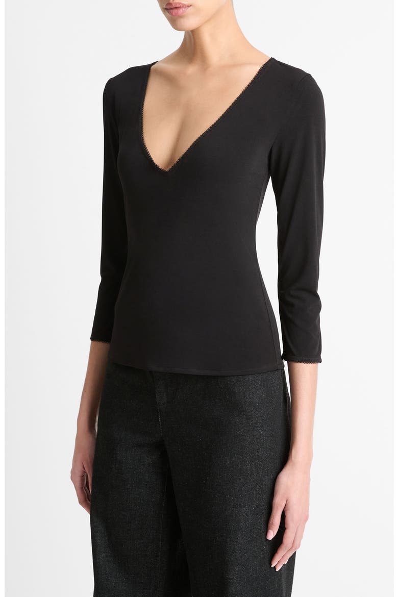 V-Neck Top, Alternate, color, BLACK