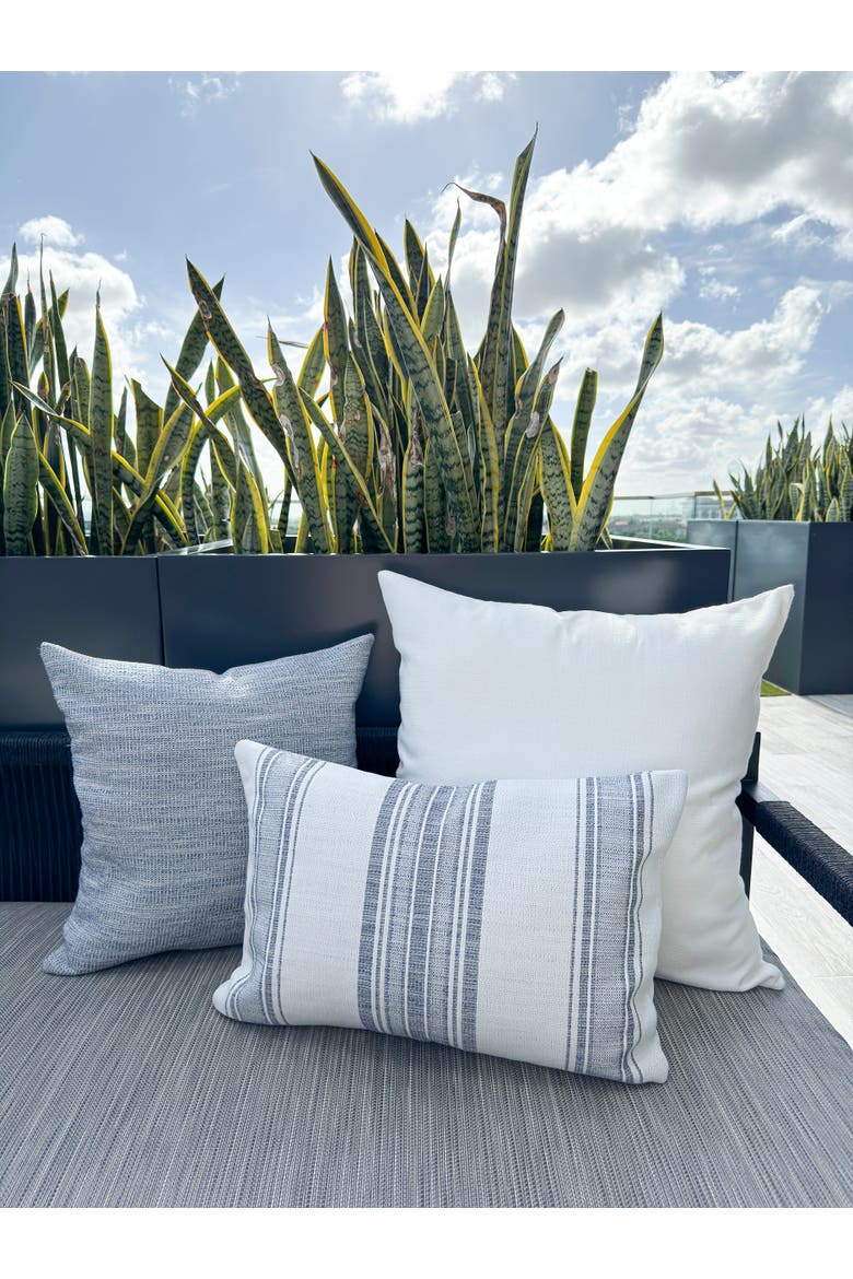 Beach Club White Stripe Indoor Outdoor Pillow, Alternate, color, White