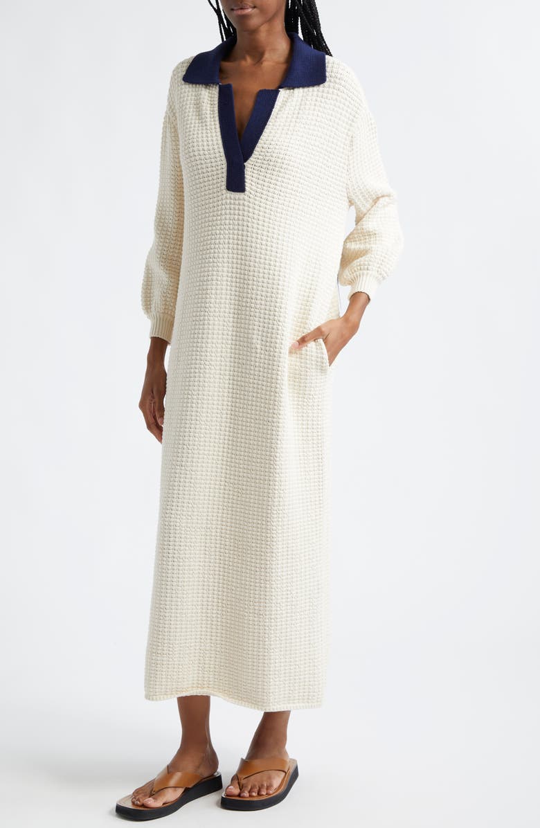 STAUD Altea Dress, Alternate, color, Ivory/ Navy