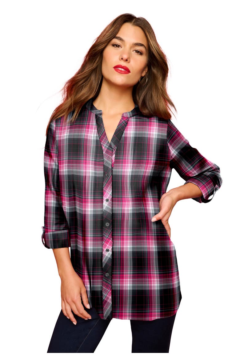 Plaid Flannel Pintuck Blouse, Main, color, BLACK PINK PLAID