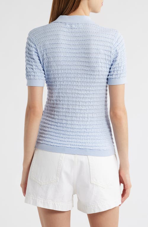 Frame The Smocked Silk Polo In Blue