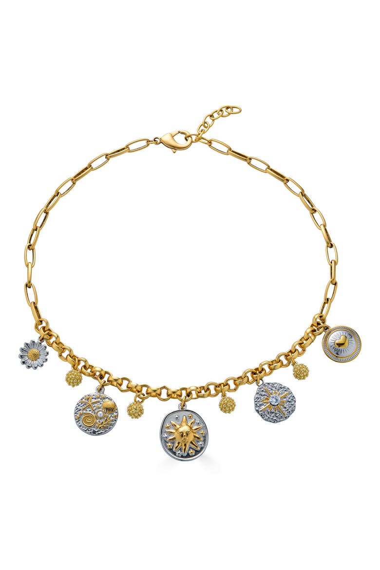 Mixed Metal Charm Necklace, Main, color, Gold