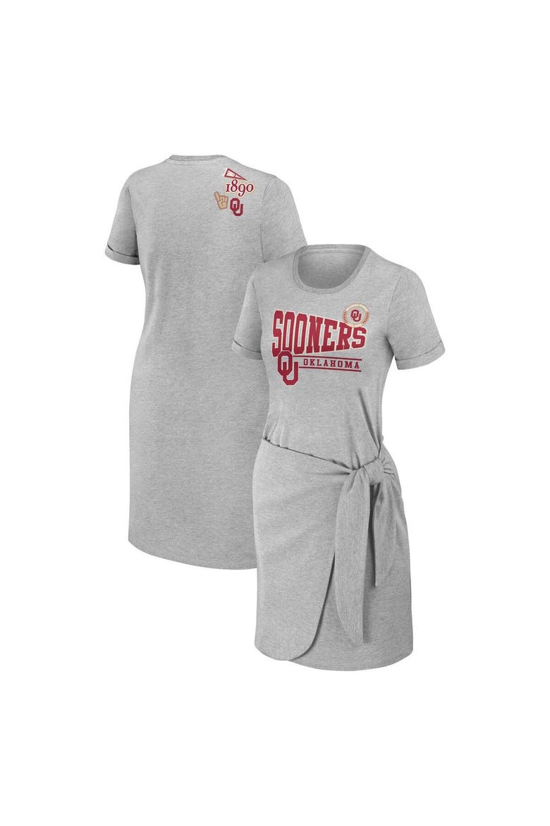 Women's WEAR by Erin Andrews Heather Gray Oklahoma Sooners Knotted T-Shirt Dress, Main, color, Heather Gray