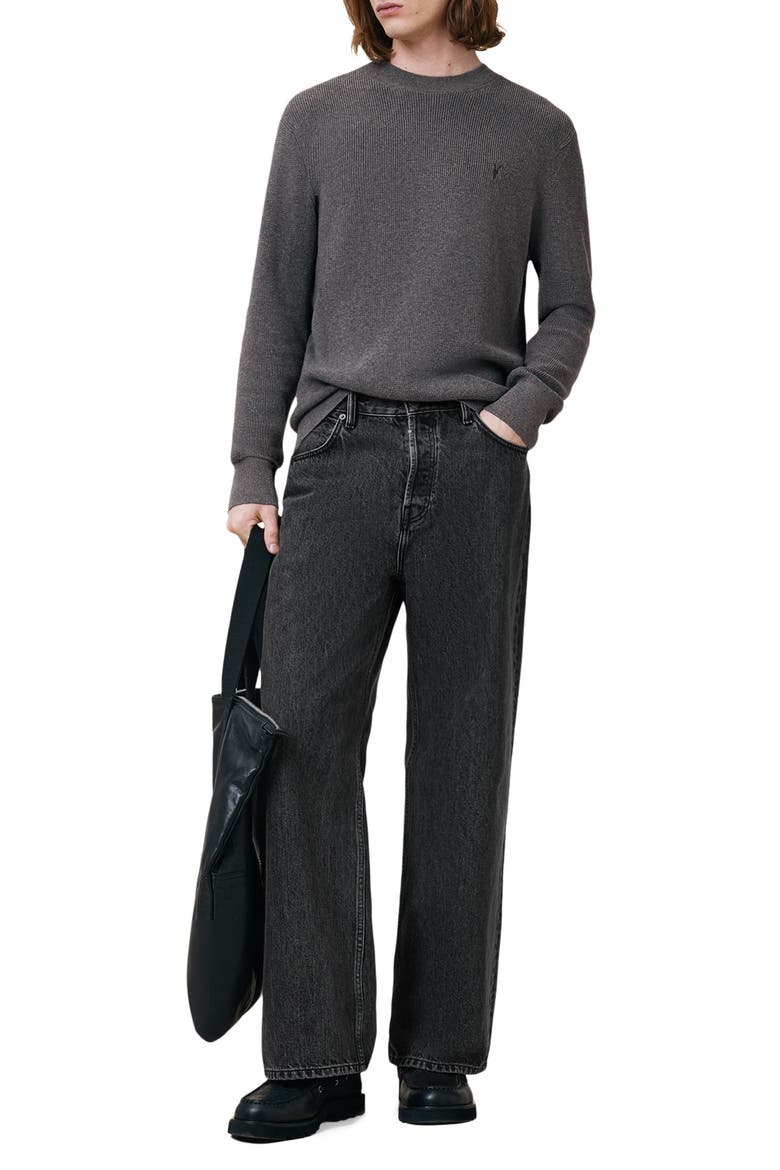 Oversize Cotton & Wool Waffle Crewneck Sweater, Alternate, color, MONUMENT GREY