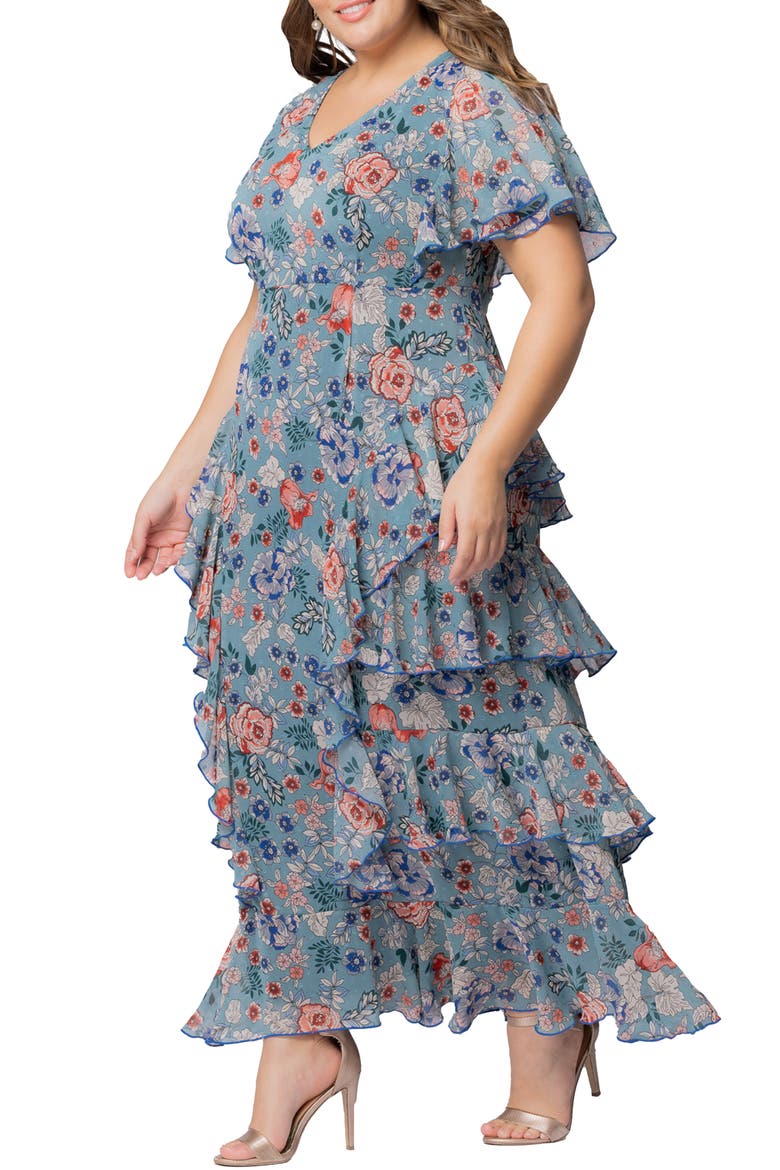 Tour de Flounce Tiered Maxi Dress, Alternate, color, BLUE GARDEN PRINT