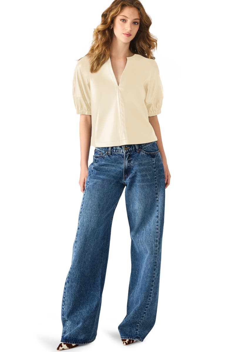 Steve Madden Roxanne Short Sleeve Faux Leather Top, Alternate, color, Bone