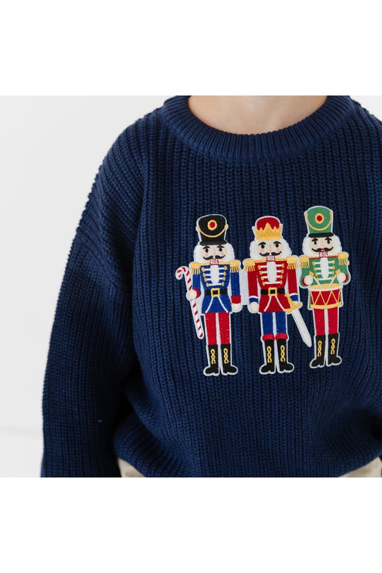 Nutcracker Patch Christmas Sweater, Alternate, color, Navy