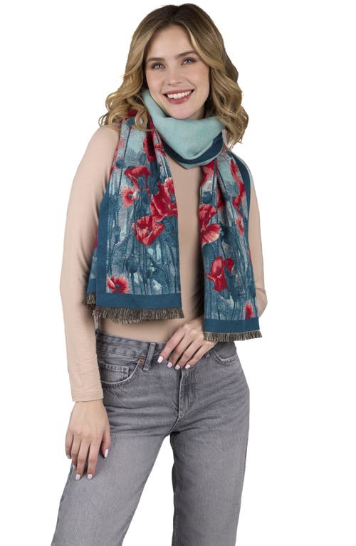 Saachi Floral Reversible Scarf In Turquoise/aqua