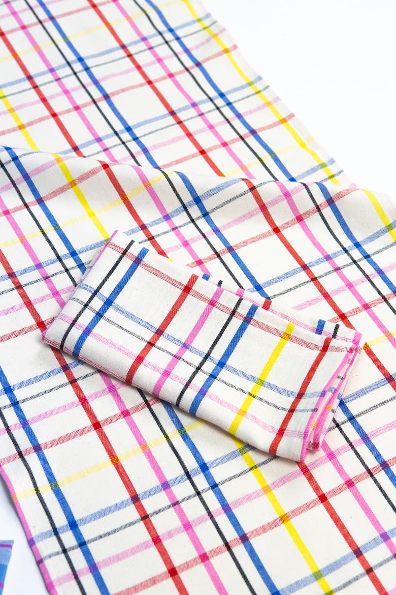 Vera Plaid Handwoven Cotton Table Runner, Alternate, color, White