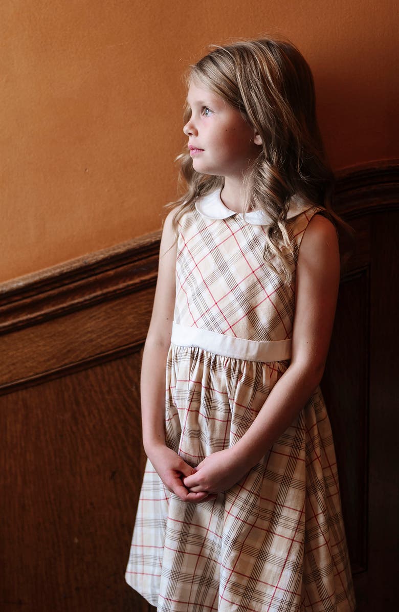 Hope & Henry Kids' Organic Sleeveless Party Dress with Peter Pan Collar, Alternate, color, Fireside Plaid
