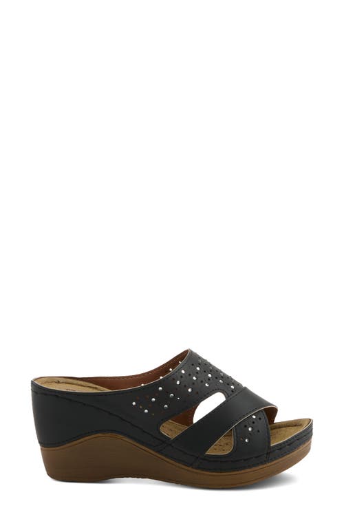 Flexus By Spring Step Perforated Wedge Sandal In Black