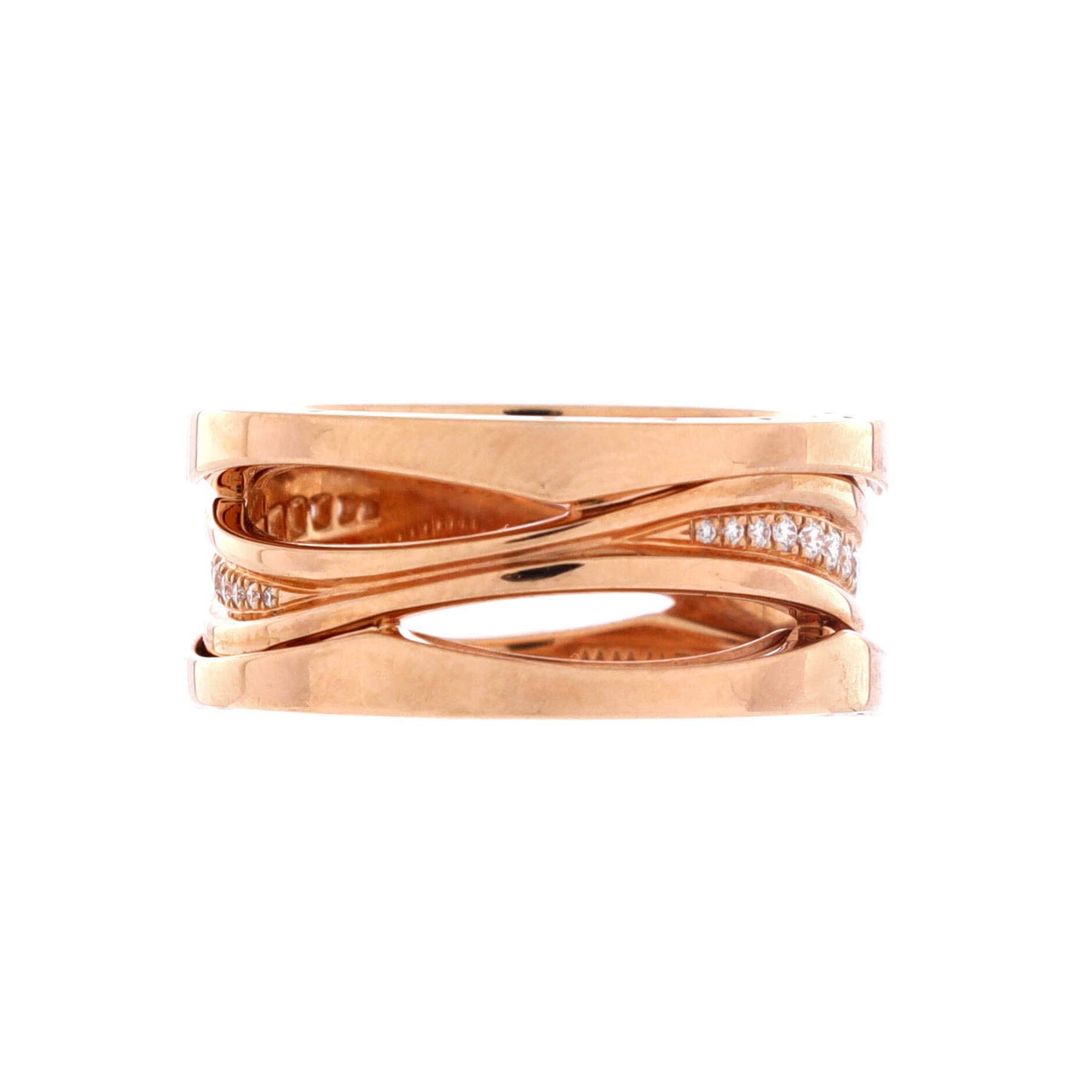 B.Zero1 Design Legend Zaha Hadid Three Band Ring 18K Rose Gold with Diamonds, Main, color, Metallic Gold