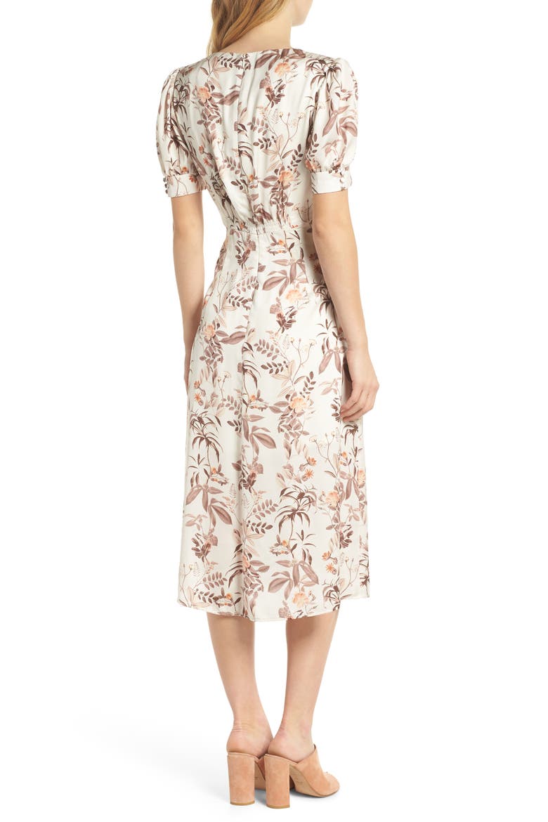 Lauren Botanical Garden Print Midi Dress (Nordstrom Exclusive), Alternate, color, BEIGE/ ORANGE