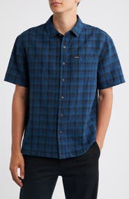 Brixton Cru Plaid Linen Blend Short Sleeve Shirt
