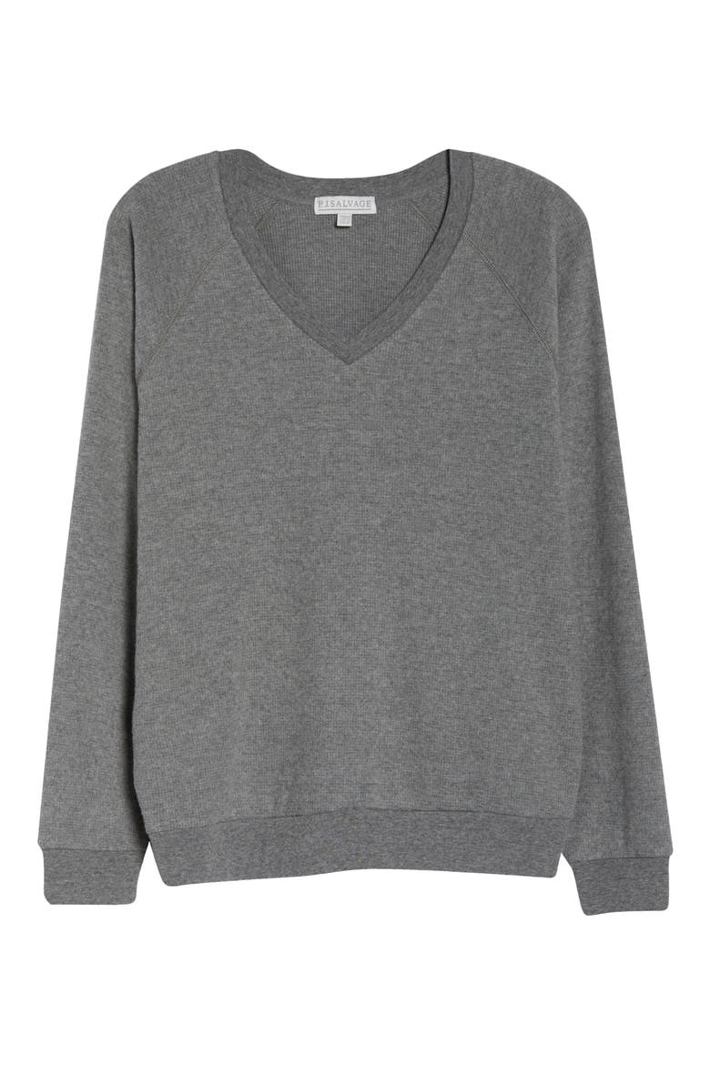 Thermal V-Neck Pullover, Alternate, color, CHARCOAL