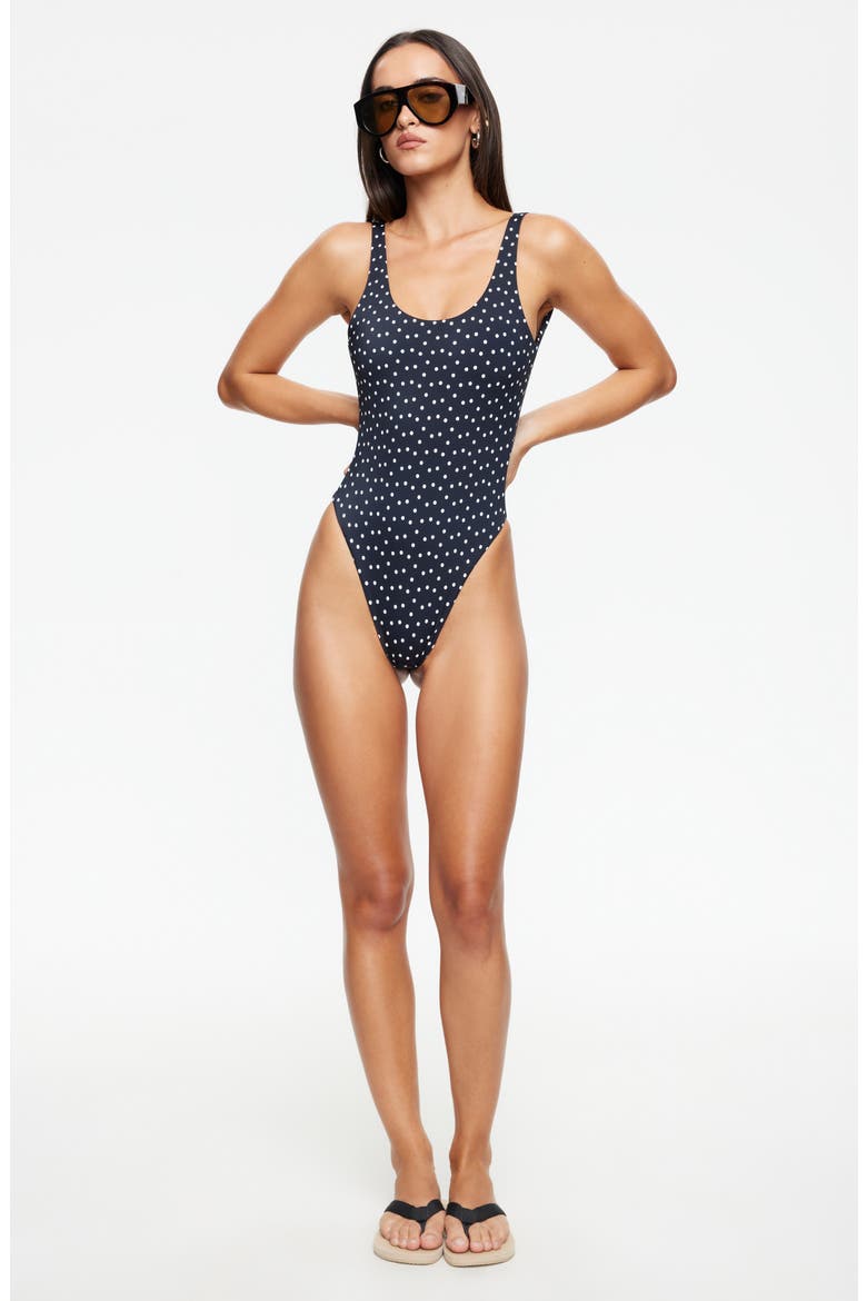 Kenny Polka Dot Low Back One Piece Swimsuit, Alternate, color, NOIR POLKA