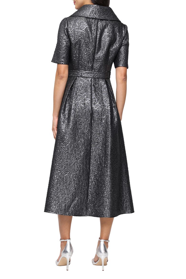 Jacquard Faux Wrap Midi Dress, Alternate, color, GUNMETAL