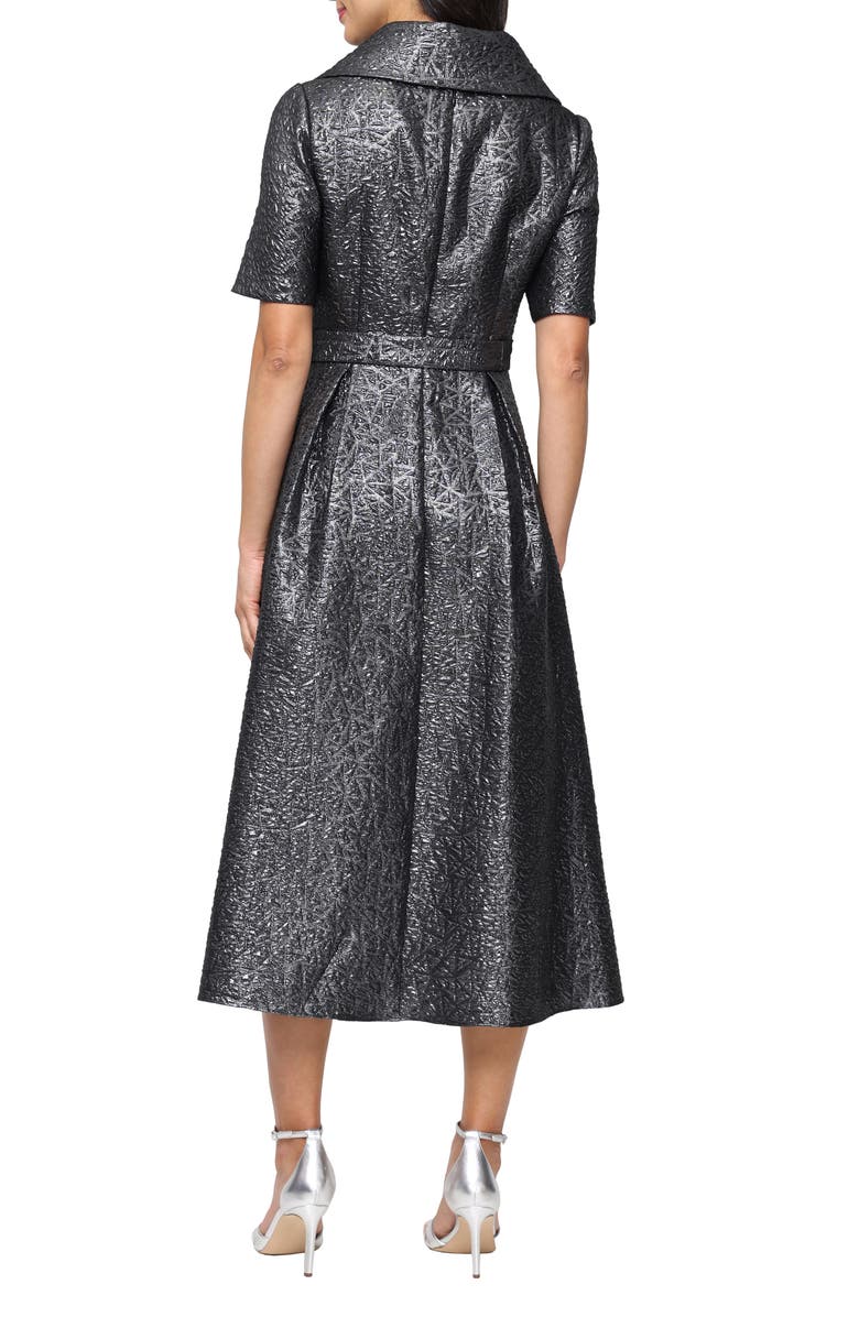 Alex Evenings Jacquard Faux Wrap Midi Dress, Alternate, color, Gunmetal
