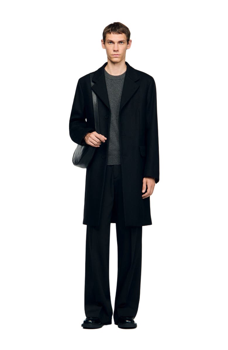 SANDRO Wool and cashmere coat, Alternate, color, Black